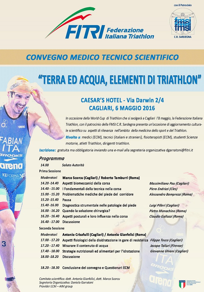Convegno Tecnico Scientifico a Cagliari il 6 maggio ‘Terra ed Acqua, elementi di Triathlon’