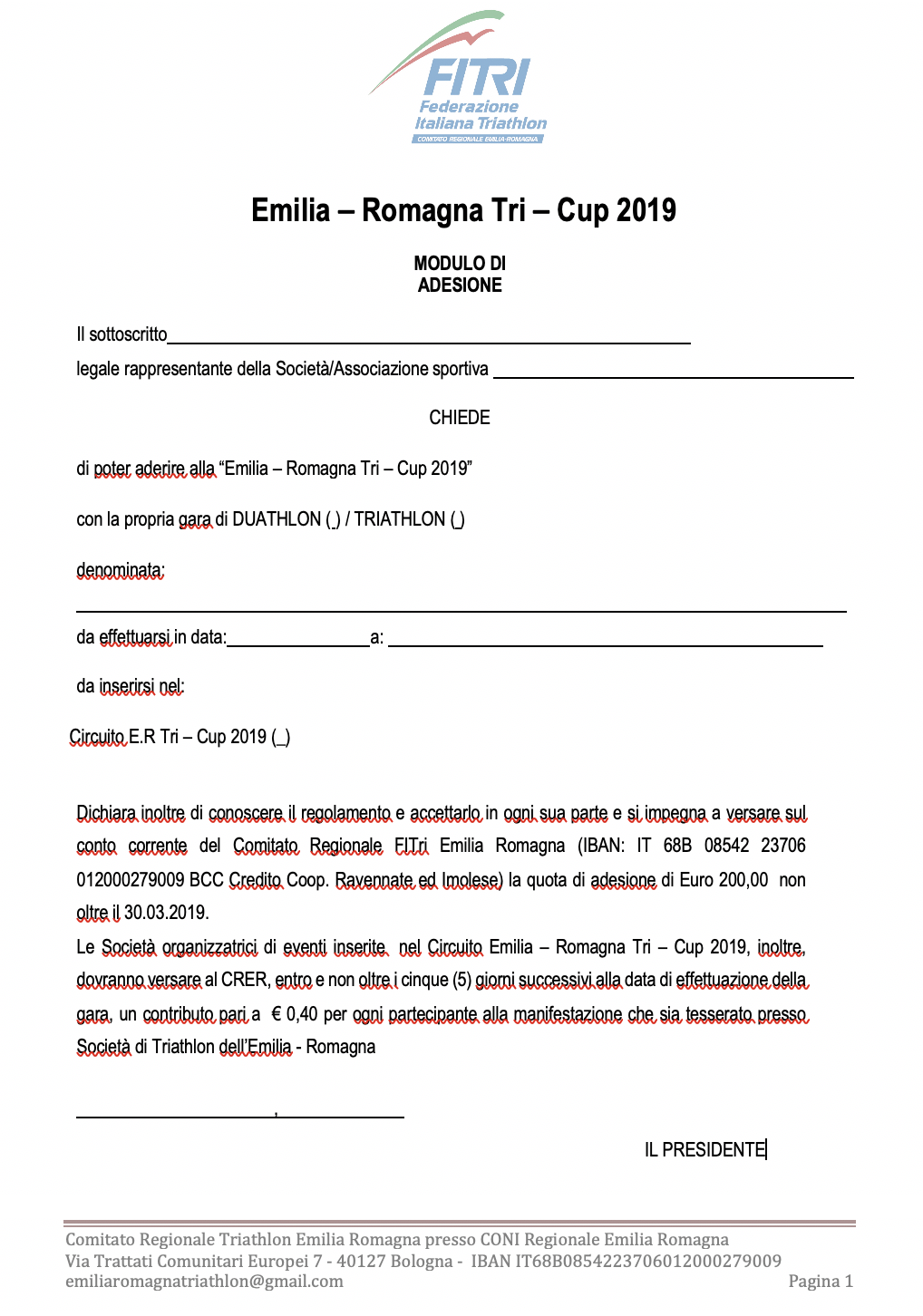 BANDO ADESIONE CIRCUITO EMILIA-ROMAGNA TRI-CUP AGE-GROUP 2019, CAMPIONATO REGIONALE DI SOCIETÀ EMILIA-ROMAGNA 2019