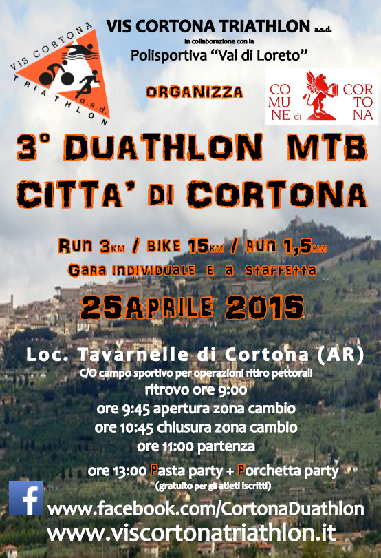 Triathlon: sabato 25 'III duathlon MTB città di Cortona