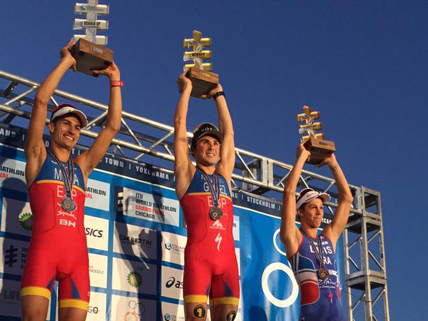 Podio WTS Chicago2015: Mola (ESP), Gomez Noya (ESP), Luis (FRA)