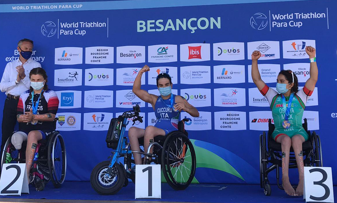 Podio Cuccuru World Cup Paratriathlon Besançon 2021 rev