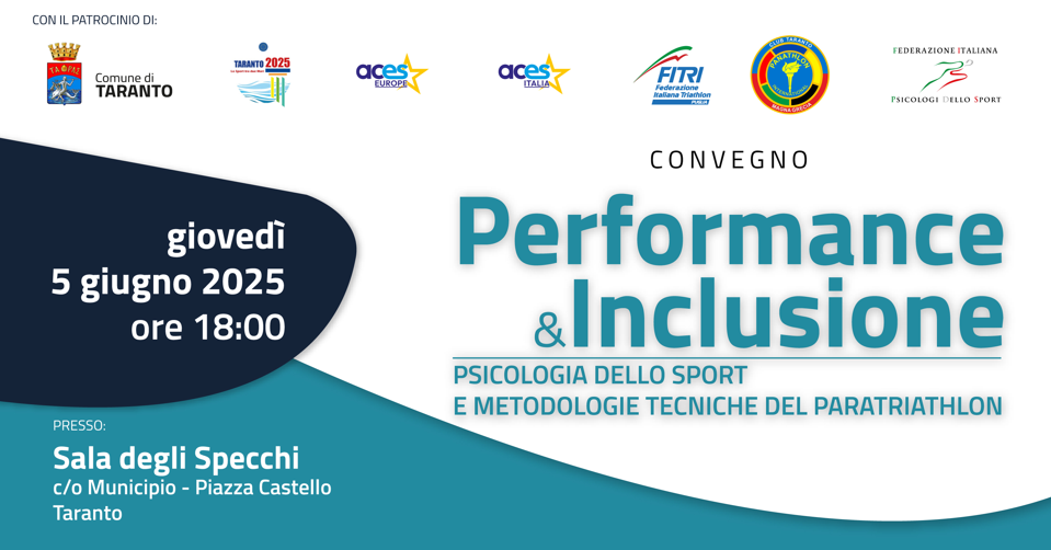 Il 5 giugno a Taranto il Seminario Tecnico "Performance e Inclusione: Psicologia dello Sport e Metodologie Tecniche nel Paratriathlon"