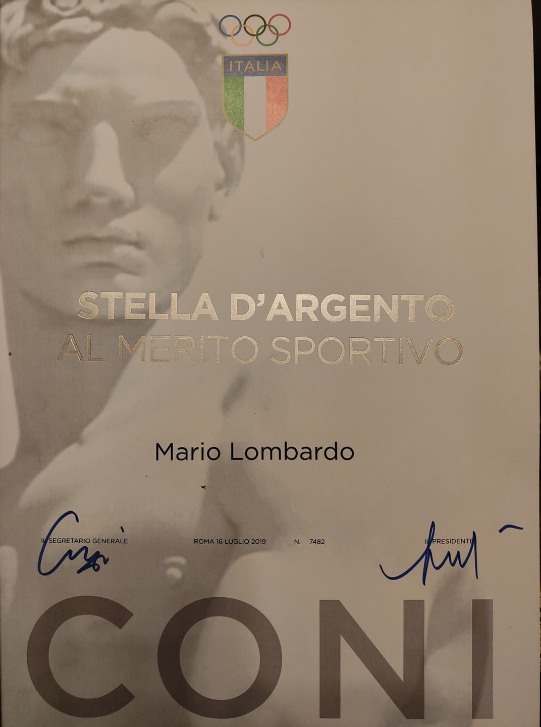 Premiato dal CONI il Presidente Mario Lombardo