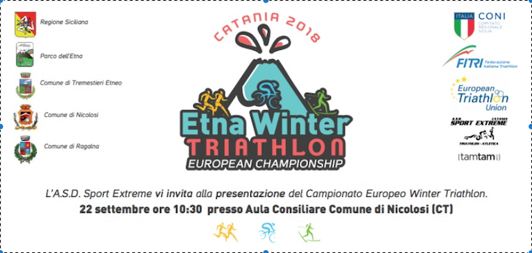 Venerdì 22 alle ore 10:30 si terrà presso la Sala Consiliare del Comune di Nicolosi la Conferenza Stampa ufficiale dei Campionati Europei di Winter Triathlon.