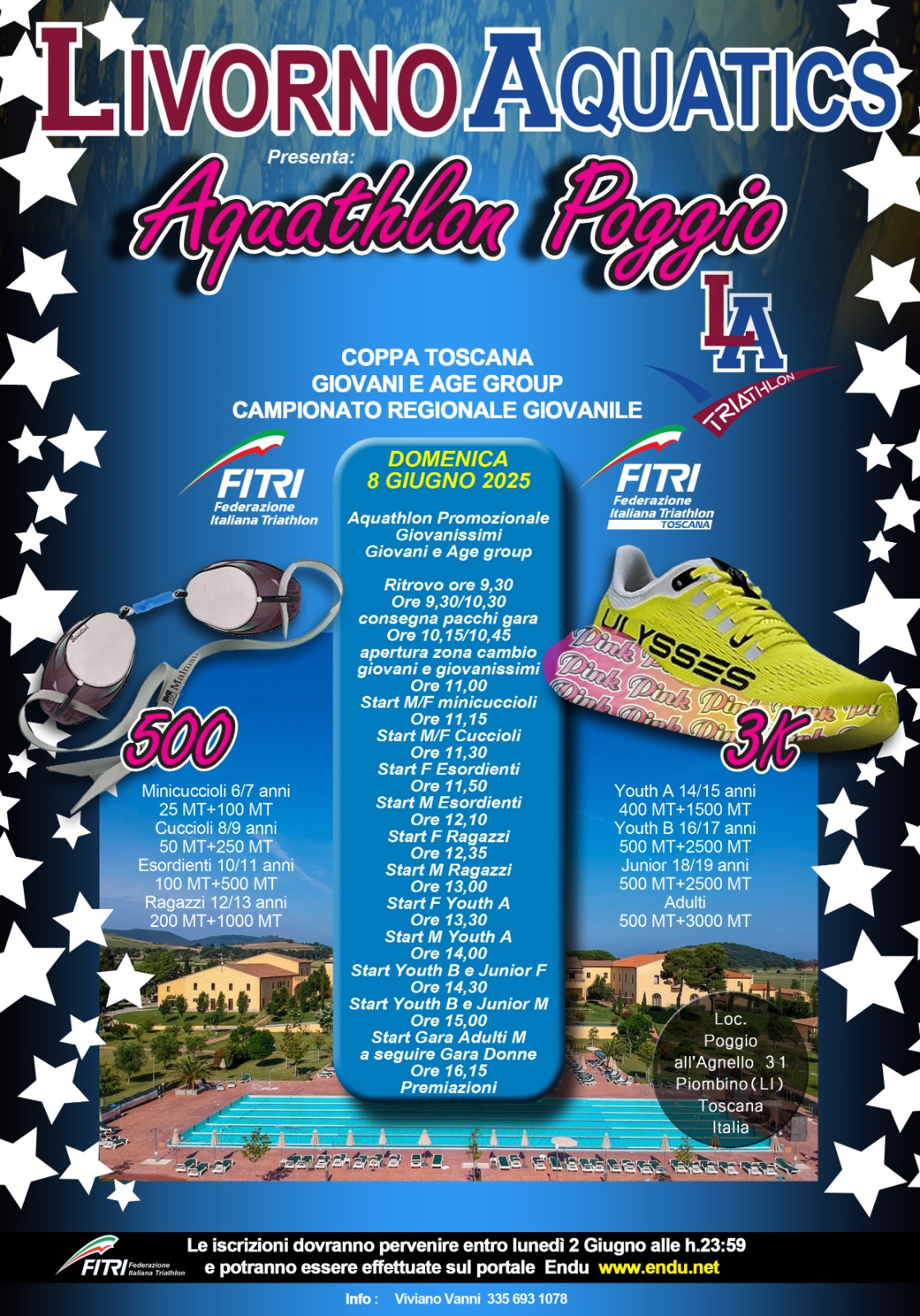 8 GIUGNO  Aquathlon Giovanissimi, Giovani ed Age Group: POGGIO ALL'AGNELLO (LI)