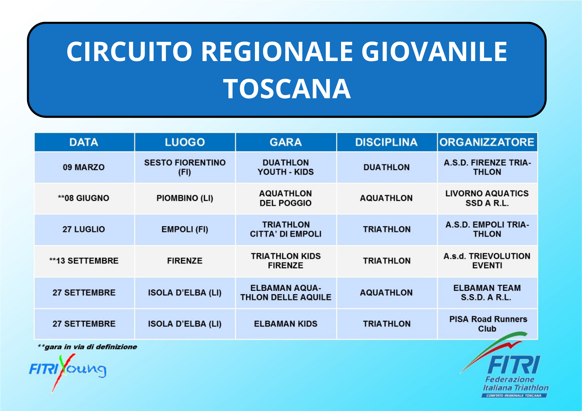 CALENDARIO CIRCUITO REGIONALE GIOVANILE 2025