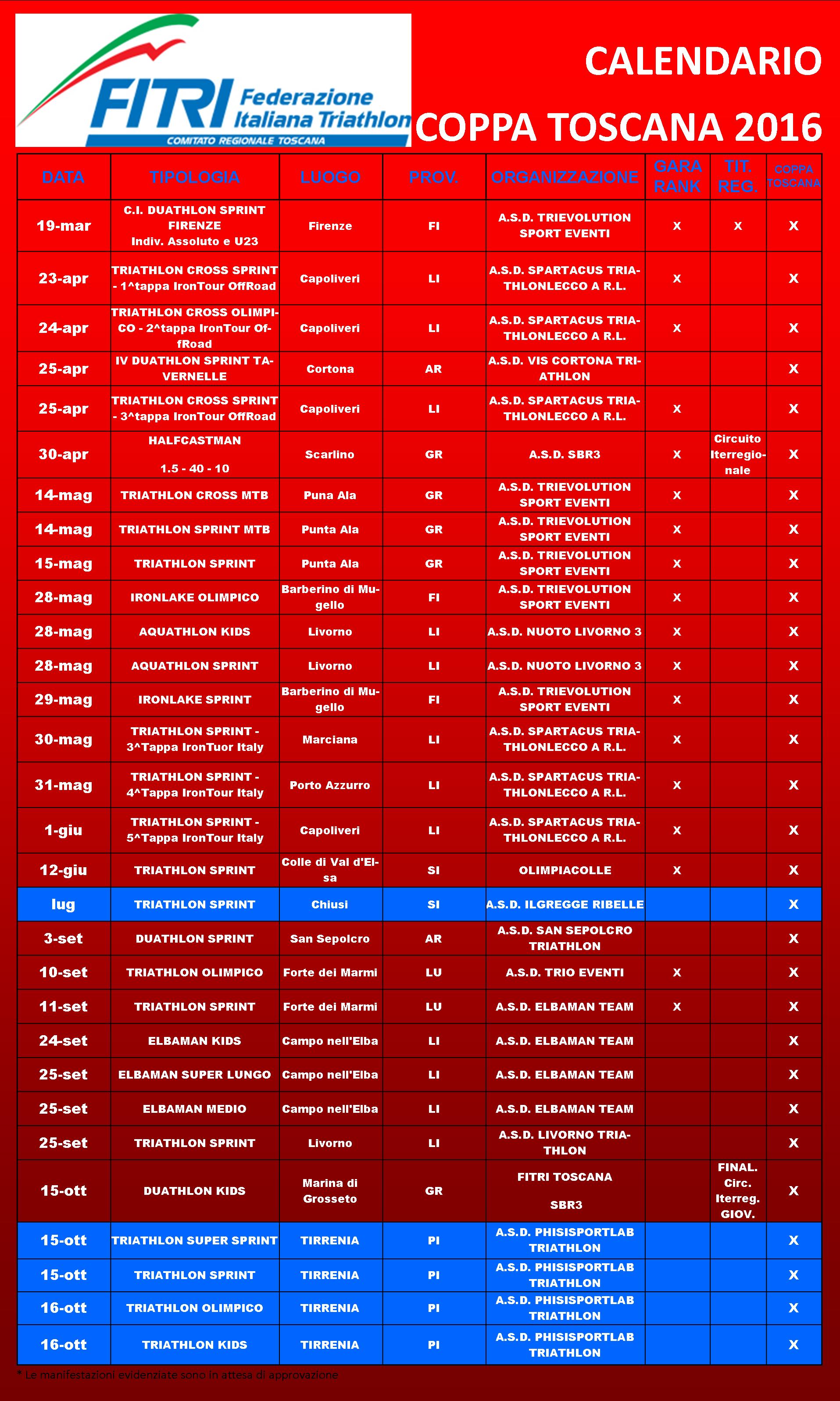 CALENDARIO COPPA TOSCANA 2016